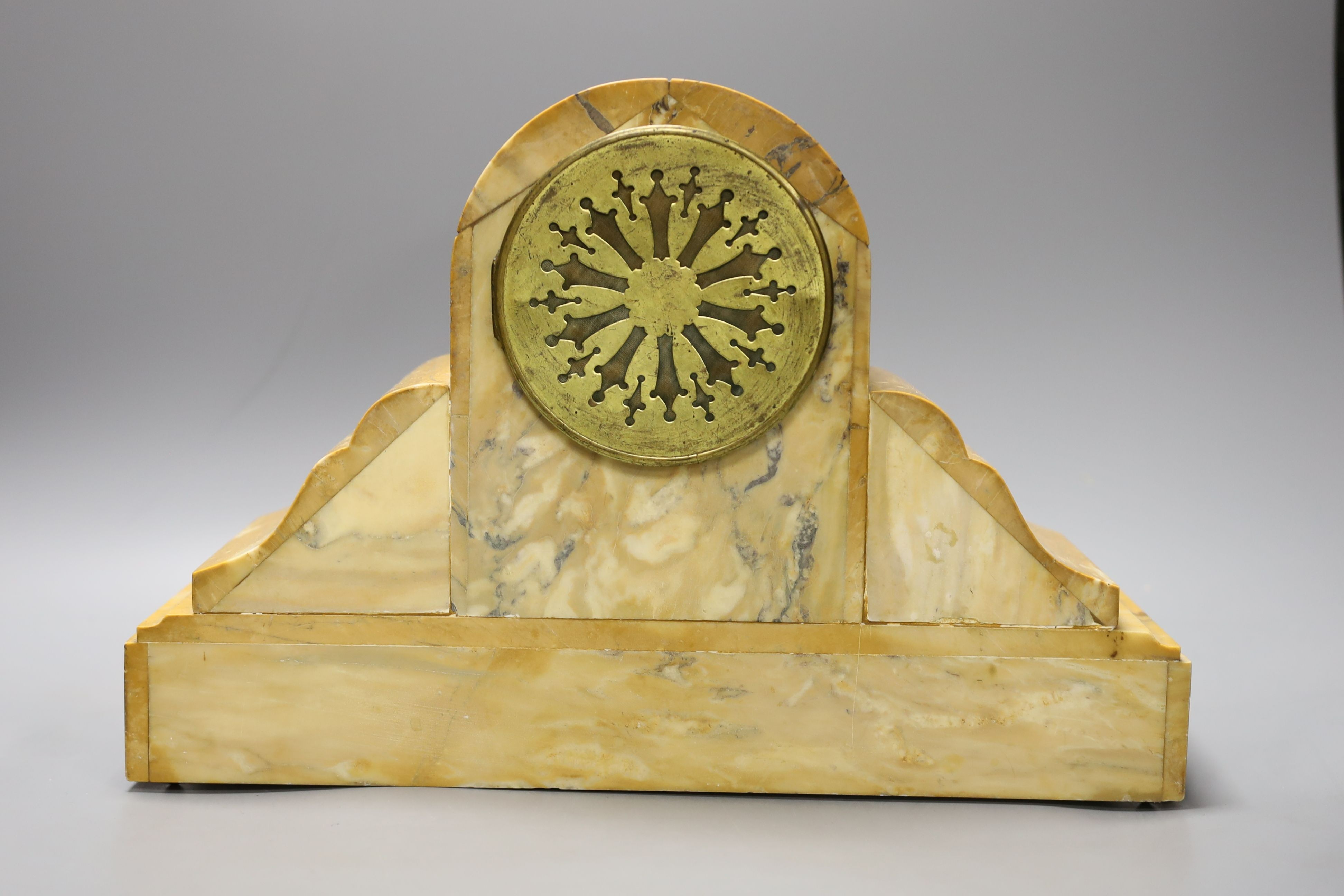 A Sienna marble clock with a pair of garnitures (3)